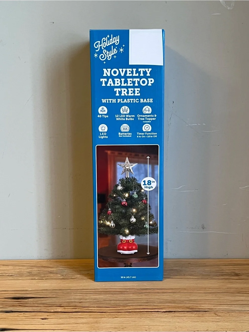 NIB 18” Novelty Tabletop Christmas Tree On Ornament Base With Star Topper